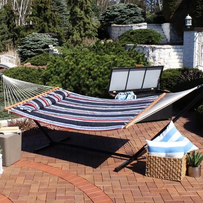 Image showing  125.5 in. Heavy-Duty Quilted Fabric Hammock Two-Person with Spreader Bars, 450 lb. Capacity, Nautical Stripe