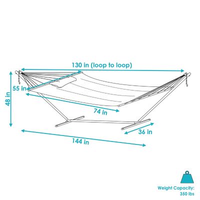 Image showing  Quilted Double Hammock with Steel Stand for Backyard & Patio, 350 lb Weight Capacity/12' Stand, Nautical Stripe