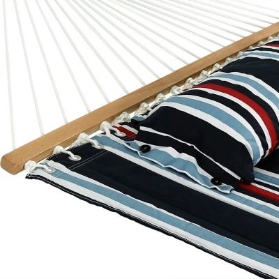 Image showing 7 th Sunnydaze Decor Quilted Double Hammock with Steel Stand for Backyard & Patio, 350 lb Weight Capacity/12' Stand, Nautical Stripe