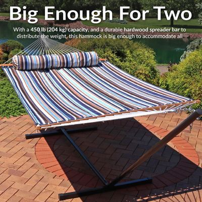 Image showing  125.5 in. Heavy-Duty Quilted Fabric Hammock Two-Person with Spreader Bars, 450 lb. Capacity, Ocean Isle