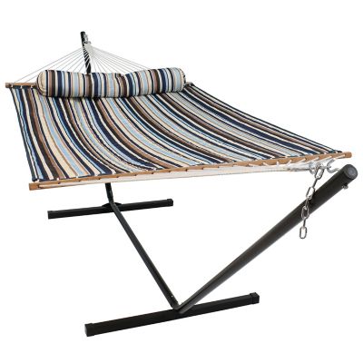 Sunnydaze Decor Quilted Fabric Spreader Bar Hammock and 12 ft. Stand, Ocean Isle