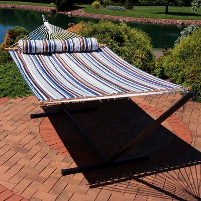 Image showing  2-Person Freestanding Quilted Fabric Hammock with 12' Stand - Ocean Isle