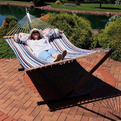 Image showing  2-Person Freestanding Quilted Fabric Hammock with 12' Stand - Ocean Isle