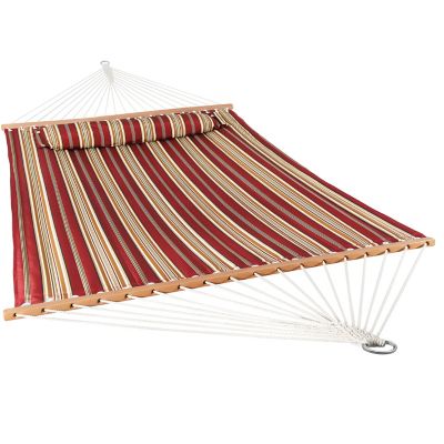 Sunnydaze Decor 2-Person Sunnydaze Quilted Fabric Spreader Bar Hammock and Pillow, Red Stripe