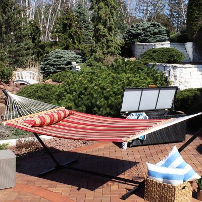 Image showing  Heavy Duty Two-Person Quilted Fabric Hammock with Spreader Bars - 450 lb Capacity - Red Stripe