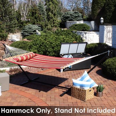 Image showing  Heavy Duty Two-Person Quilted Fabric Hammock with Spreader Bars - 450 lb Capacity - Red Stripe