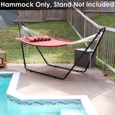 Image showing  Heavy Duty Two-Person Quilted Fabric Hammock with Spreader Bars - 450 lb Capacity - Red Stripe