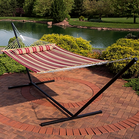 Sunnydaze Decor Quilted Fabric Spreader Bar Hammock and 15 ft. Stand, Red  Stripe at Tractor Supply Co.