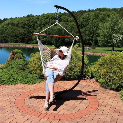 Image showing  Outdoor 1-Person Single Tufted Victorian Polyester Hammock Hanging Chair with Spreader Bar and C-Stand - Gray