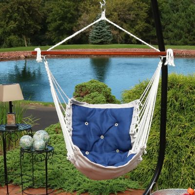 Image showing  Large Tufted Victorian Hammock Chair Swing for Backyard and Patio - 300 lb Weight Capacity - Navy Blue