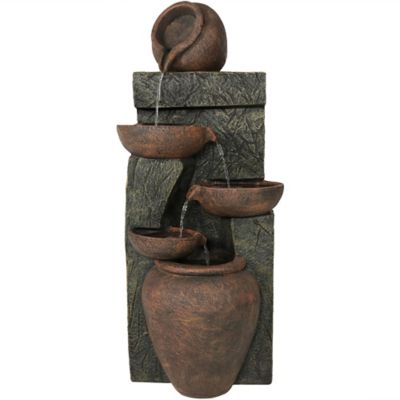 Sunnydaze Decor 39 in. Outdoor Electric Polyresin and Fiberglass Cascading Earthenware Tiered Water Fountain