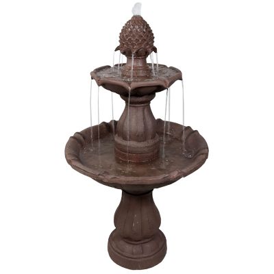 Sunnydaze Decor 38 in. H Electric Polyresin and Fiberglass 2-Tier Curved Plinth Outdoor Water Fountain, LZH-124