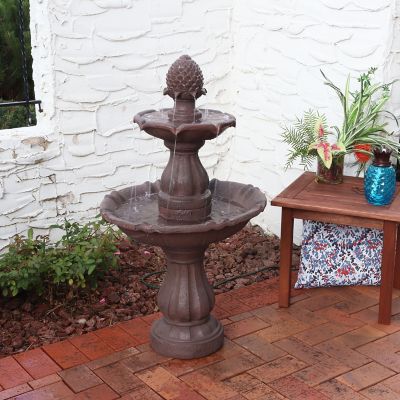 Image showing  38 in. H Electric Polyresin and Fiberglass 2-Tier Curved Plinth Outdoor Water Fountain, LZH-124