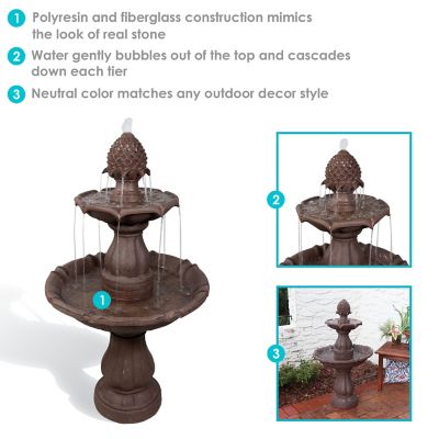 Image showing 6 th Sunnydaze Decor 38 in. H Electric Polyresin and Fiberglass 2-Tier Curved Plinth Outdoor Water Fountain, LZH-124