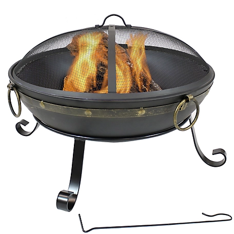 Sunnydaze Decor 25 in. Victorian Fire Pit Bowl with Handles and Spark Screen, 0.7 mm Thick Steel