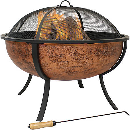 Raised Outdoor Fire Pit Bowl, 32 Inch Fire Pit Spark Screen
