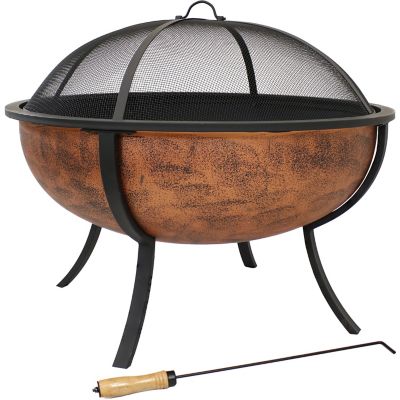 Image showing  32 in. Raised Outdoor Wood-Burning Fire Pit Bowl with Spark Screen, 0.7 mm Steel, High Temp Copper Finish