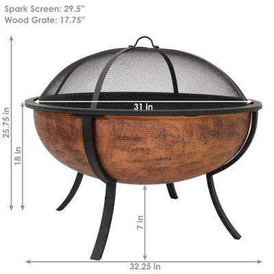 Image showing  32 in. Raised Outdoor Wood-Burning Fire Pit Bowl with Spark Screen, 0.7 mm Steel, High Temp Copper Finish