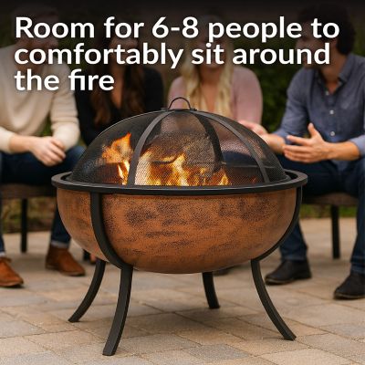 Image showing 5 th Sunnydaze Decor 32 in. Raised Outdoor Wood-Burning Fire Pit Bowl with Spark Screen, 0.7 mm Steel, High Temp Copper Finish