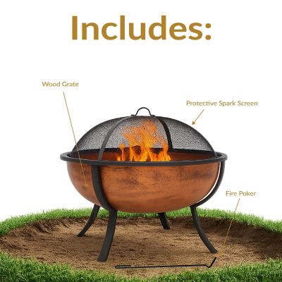 Image showing 6 th Sunnydaze Decor 32 in. Raised Outdoor Wood-Burning Fire Pit Bowl with Spark Screen, 0.7 mm Steel, High Temp Copper Finish