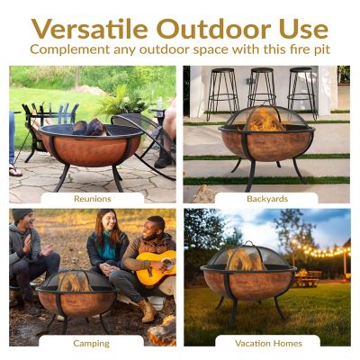 Image showing 8 th Sunnydaze Decor 32 in. Raised Outdoor Wood-Burning Fire Pit Bowl with Spark Screen, 0.7 mm Steel, High Temp Copper Finish