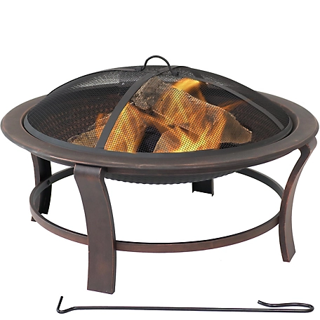 Sunnydaze Decor 29 in. Elevated Outdoor Fire Pit Bowl with Spark Screen, 0.5 mm Thick Steel Metal