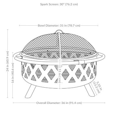 Image showing  36 in. Outdoor Camping or Backyard Round Crossweave Cut Out Wood-Burning Fire Pit with Spark Screen, Poker