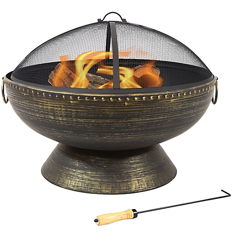 Sunnydaze Decor 30 in. Fire Bowl Fire Pit with Handles and Spark Screen