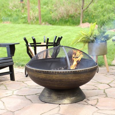 Image showing 5 th Sunnydaze Decor 30 in. Wood-Burning Fire Bowl Fire Pit with Handles and Spark Screen, Black