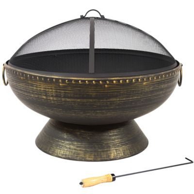 Image showing 6 th Sunnydaze Decor 30 in. Wood-Burning Fire Bowl Fire Pit with Handles and Spark Screen, Black
