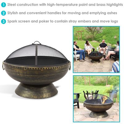 Image showing 7 th Sunnydaze Decor 30 in. Wood-Burning Fire Bowl Fire Pit with Handles and Spark Screen, Black