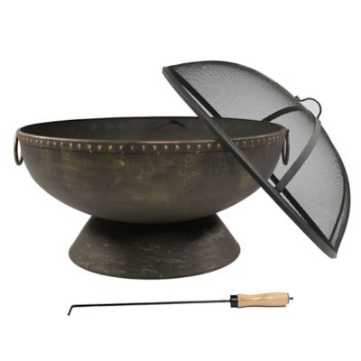 Image showing 9 th Sunnydaze Decor 30 in. Wood-Burning Fire Bowl Fire Pit with Handles and Spark Screen, Black