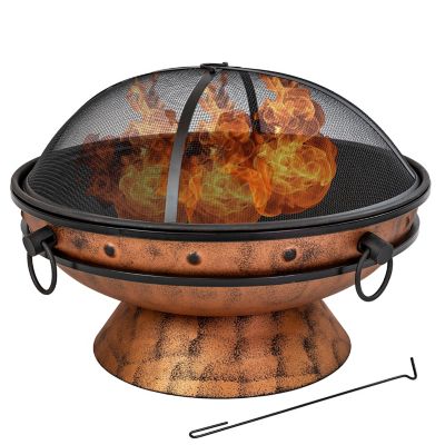 Sunnydaze Decor 30 in. Royal Cauldron Fire Pit with Handles and Spark Screen, Copper