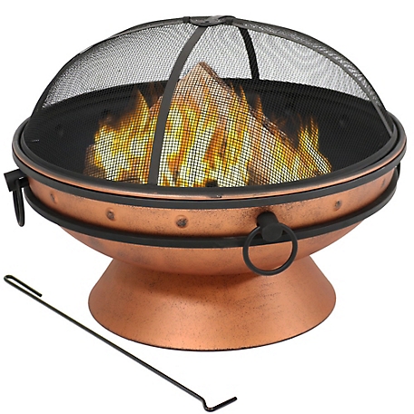 Sunnydaze Decor 30 in. Royal Cauldron Fire Pit with Handles and Spark Screen, Copper