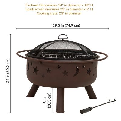 Image showing  Round Cosmic Stars and Moons Wood-Burning Fire Pit with Cooking Grill Grate, Spark Screen and Log Poker, 30 in.