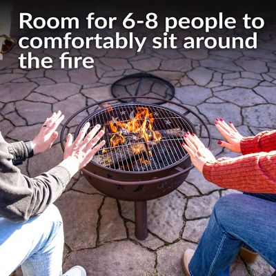 Image showing  Round Cosmic Stars and Moons Wood-Burning Fire Pit with Cooking Grill Grate, Spark Screen and Log Poker, 30 in.
