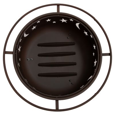 Image showing 9 th Sunnydaze Decor Round Cosmic Stars and Moons Wood-Burning Fire Pit with Cooking Grill Grate, Spark Screen and Log Poker, 30 in.