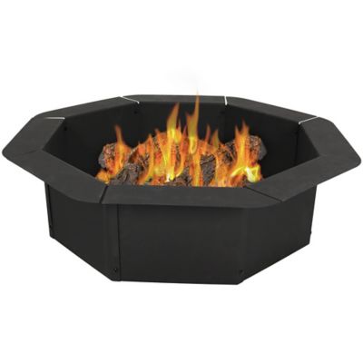 Sunnydaze Decor 38 in. Outdoor Heavy-Duty Steel Above Ground or In-Ground Octagon Wood-Burning Fire Pit Liner Ring, Black