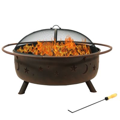 Sunnydaze Decor 41.5 in. Outdoor Camping or Backyard Steel Round Cosmic Wood-Burning Fire Pit with Spark Screen, Poker, Black