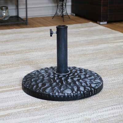 Image showing  Outdoor Polyresin Traditional Pebble Texture Patio Yard Round Umbrella Base - 17 in. - Gray Finish