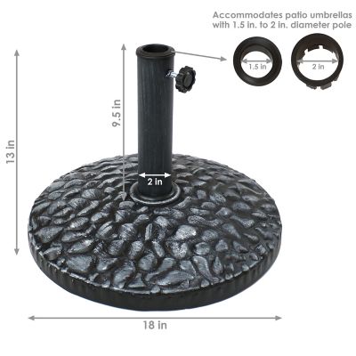 Image showing  Outdoor Polyresin Traditional Pebble Texture Patio Yard Round Umbrella Base - 17 in. - Gray Finish