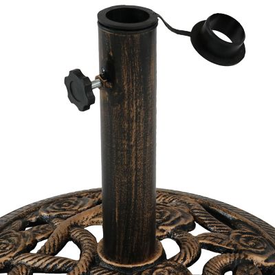 Image showing  Outdoor Heavy-Duty Cast Iron Decorative Rose Blossom Design Patio Yard Round Umbrella Base Stand - 16 in.