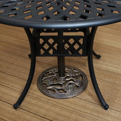Image showing  Outdoor Heavy-Duty Cast Iron Decorative Rose Blossom Design Patio Yard Round Umbrella Base Stand - 16 in.