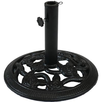 Sunnydaze Decor Rose Blossom Cast-Iron Patio Umbrella Base, 16 in. x 12.5 in. Stand, 2 in. x 10 in. Pole, 17 lb.