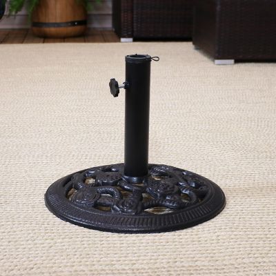 Image showing  16 in. Outdoor Heavy-Duty Cast-Iron Rose Blossom Design Patio Yard Round Umbrella Base Stand, 17 lb., Black