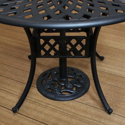 Image showing  16 in. Outdoor Heavy-Duty Cast-Iron Rose Blossom Design Patio Yard Round Umbrella Base Stand, 17 lb., Black