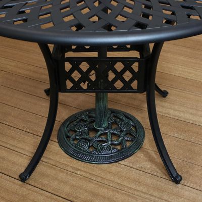 Image showing  Outdoor Heavy-Duty Cast Iron Decorative Rose Blossom Design Patio Yard Round Umbrella Base Stand - 16 in.