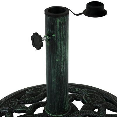 Image showing  Outdoor Heavy-Duty Cast Iron Decorative Rose Blossom Design Patio Yard Round Umbrella Base Stand - 16 in.