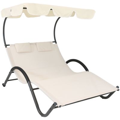 Sunnydaze Decor Double Patio Chaise Lounge with Canopy and Headrest Pillows
