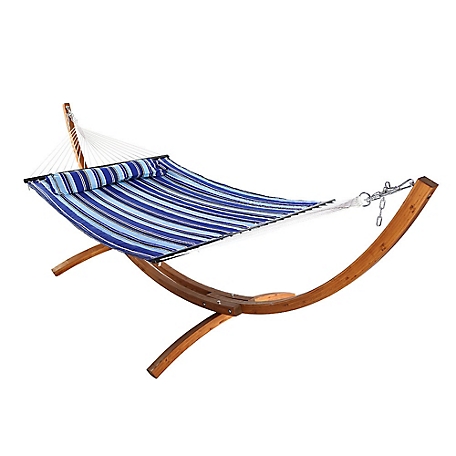 Sunnydaze Decor Quilted Hammock with 12 ft. Curved Wood Stand